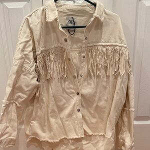Zara Cream Fringe Detail Shirt